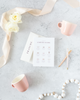 Coffee Guide Cart with envelope shown with pink mugs and cute pens