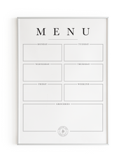 White weekly menu print meal planner with space for 5 days and the weekend